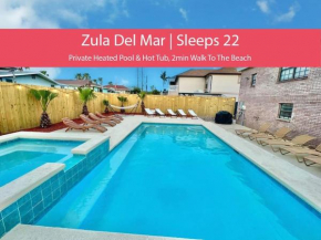 Sleeps 22, 7 bedrooms, 2min walk To The Beach, Private Heated Pool and Hot Tub, Zula Del Mar South Padre Island Texas